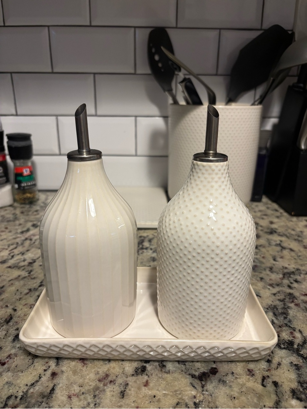 West Elm Stoneware Textured Oil & Vinegar Set